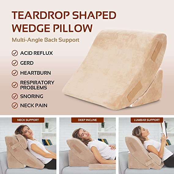 4-Piece Memory Foam Bed Wedge Pillow Set (Beige)