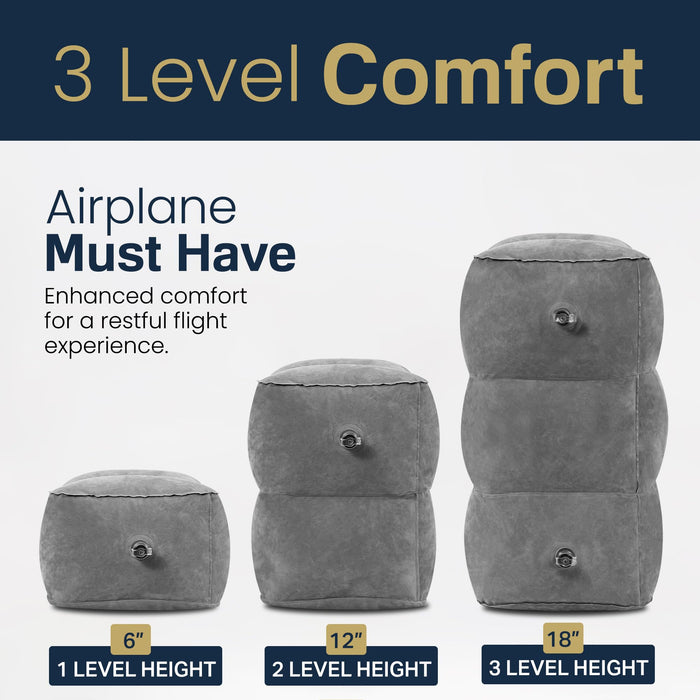 Travel Foot Rest Pillow – 1 Pack Inflatable Airplane Seat Extender for (Grey)