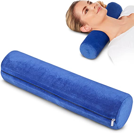 Round Cervical Roll Pillow – Bamboo Cover, Neck & Spine Support (Navy)