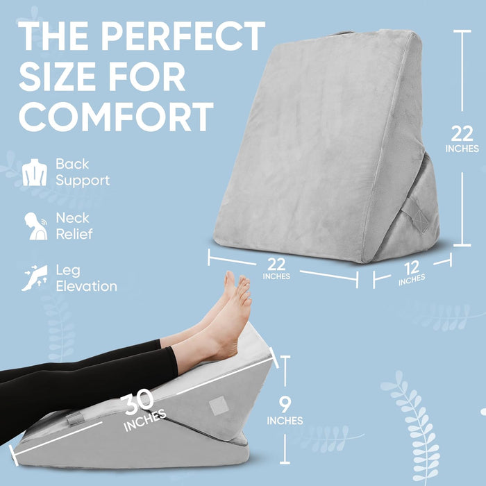 Adjustable Bed Wedge Pillow 9” & 12” – Memory Foam for Back & Leg Support