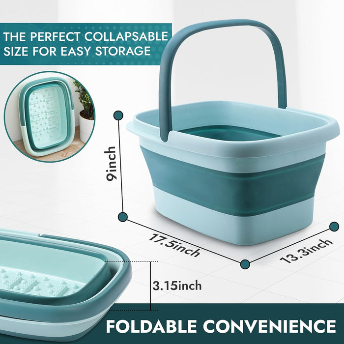 Collapsible Foot Bath with Massage Rollers – Foldable Foot Soak Tub (Blue)