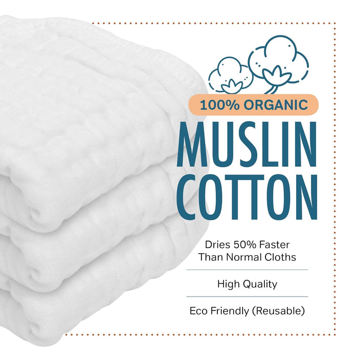 8 Pack Muslin Burp Cloths 20” x 10” – 100% Cotton, 6-Layer Extra Absorbent