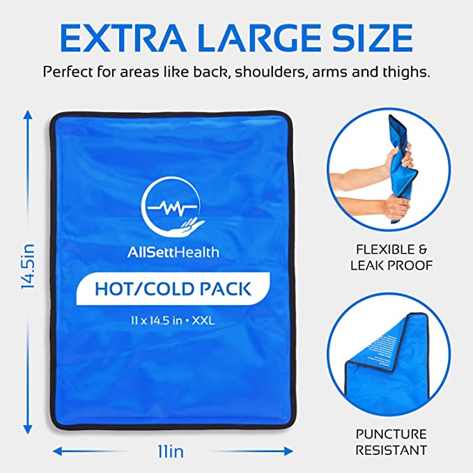 2 Pack XXL Reusable Hot & Cold Gel Ice Packs for Injuries – 11 x 14.5 in