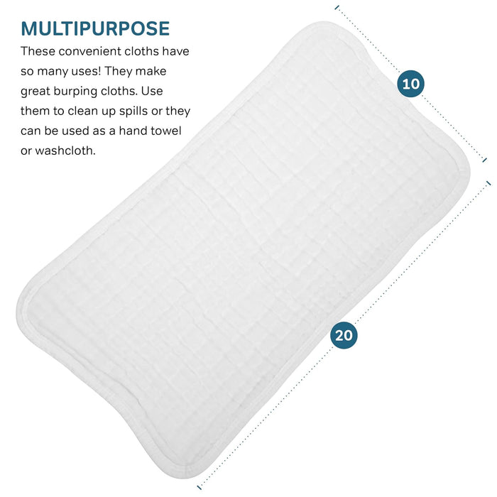 8 Pack Muslin Burp Cloths 20” x 10” – 100% Cotton, 6-Layer Extra Absorbent