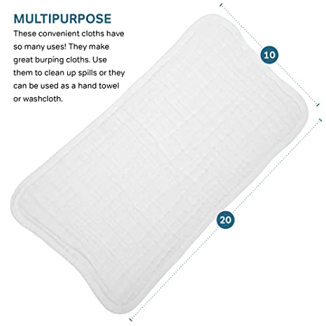 10 Pack Muslin Burp Cloths 20” x 10” – 100% Cotton, 6-Layer Extra Absorbent
