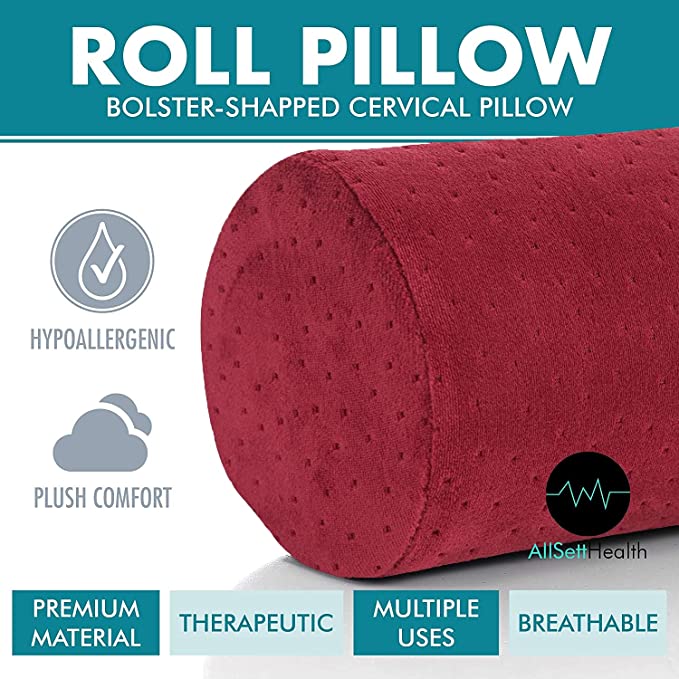 Round Cervical Roll Pillow – Bamboo Cover, Neck & Spine Support (Red)