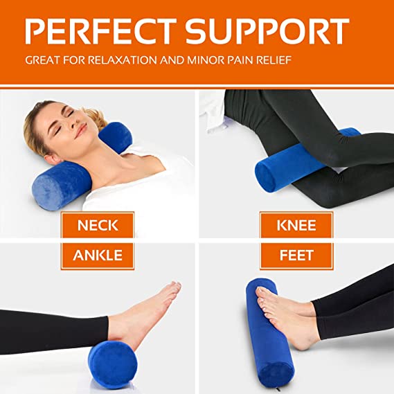 Round Cervical Roll Pillow – Bamboo Cover, Neck & Spine Support (Navy)