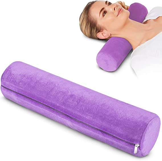 Round Cervical Roll Pillow – Bamboo Cover, Neck & Spine Support (Purple)