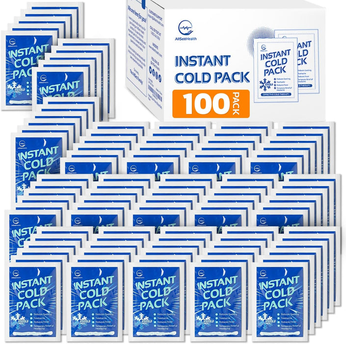 Instant Ice Cold Packs for Injuries – 100 Pack Disposable Cold Compress (6” x 4.5”)