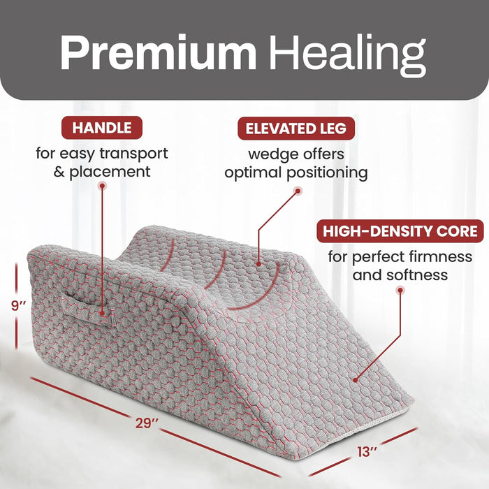 Leg Elevation Pillow with Memory Foam – Foot & Ankle Support Wedge (Grey)