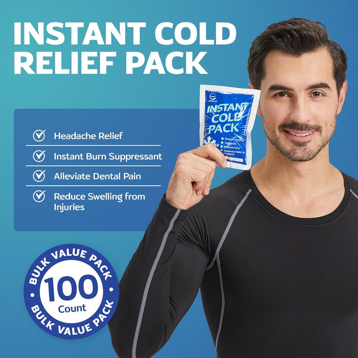 Instant Ice Cold Packs for Injuries – 100 Pack Disposable Cold Compress (6” x 4.5”)