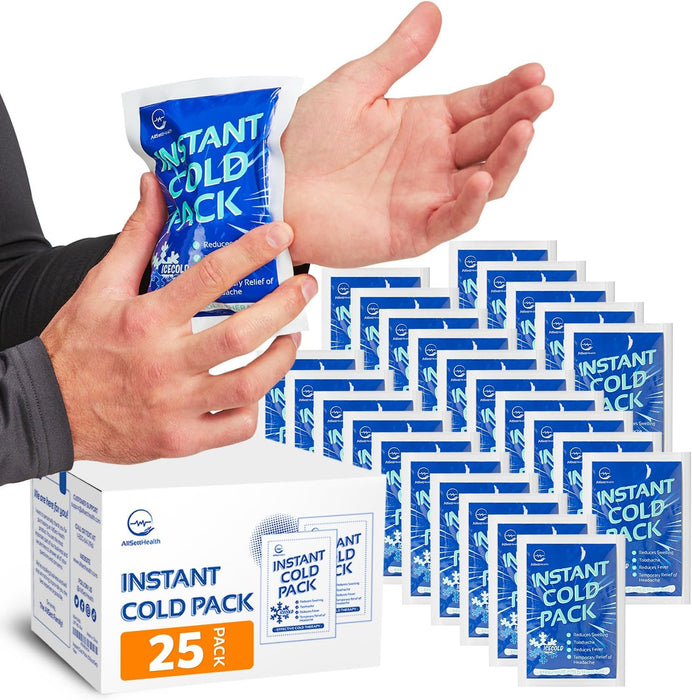 25 Pack Instant Ice Cold Packs for Injuries – Disposable Cold Compress (6” x 4.5”)