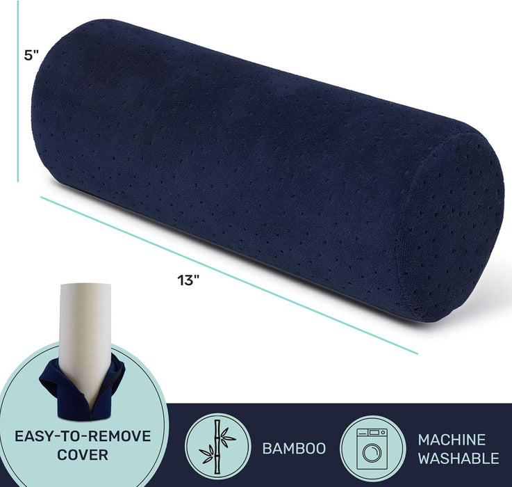 Round Cervical Roll Pillow – Bamboo Cover, Neck & Spine Support (Navy)