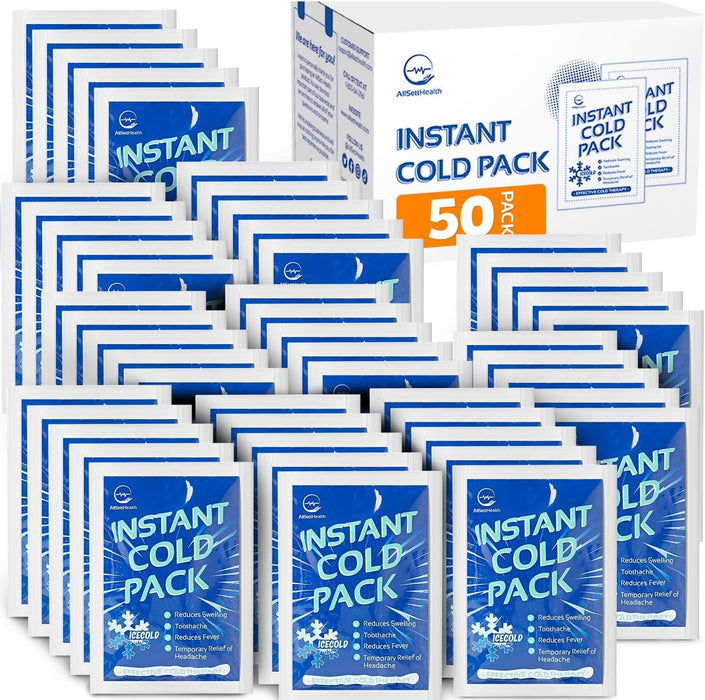 Instant Ice Cold Packs for Injuries – 50 Pack Disposable Cold Compress (6” x 4.5”)