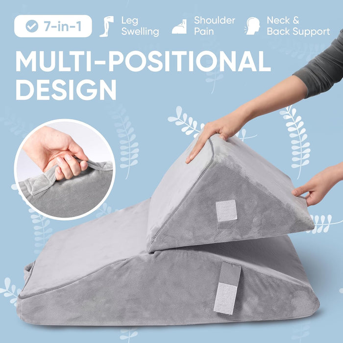 Adjustable Bed Wedge Pillow 9” & 12” – Memory Foam for Back & Leg Support