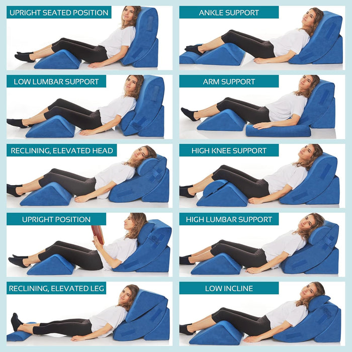 4-Piece Memory Foam Bed Wedge Pillow Set (Blue)
