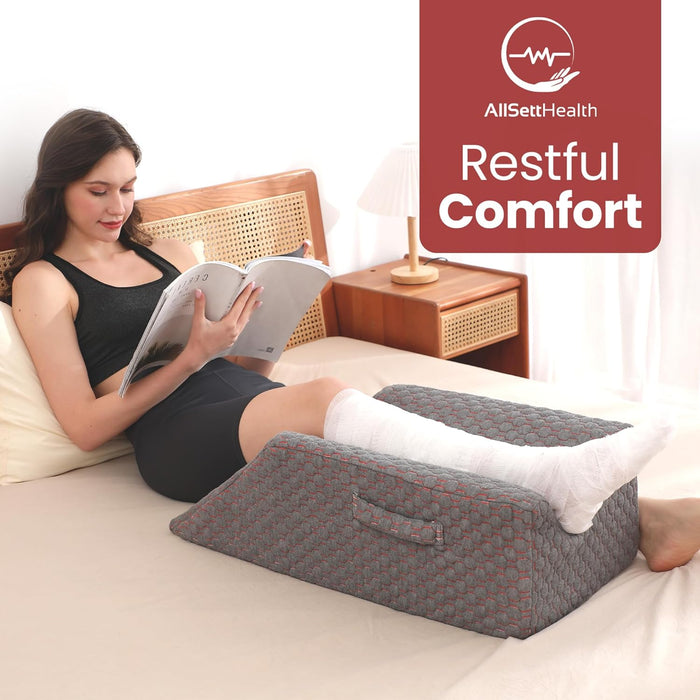 Leg Elevation Pillow with Memory Foam – Foot & Ankle Support Wedge (Grey)