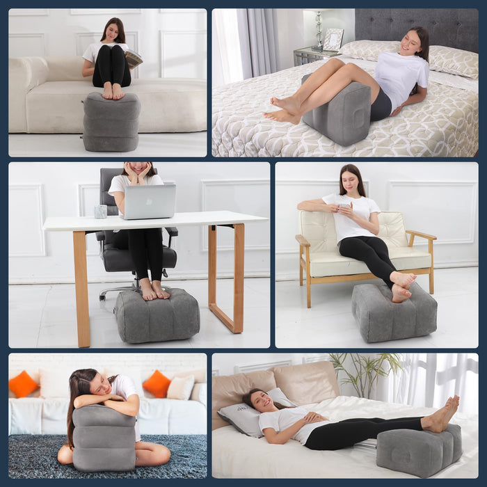 Travel Foot Rest Pillow – 1 Pack Inflatable Airplane Seat Extender for (Grey)