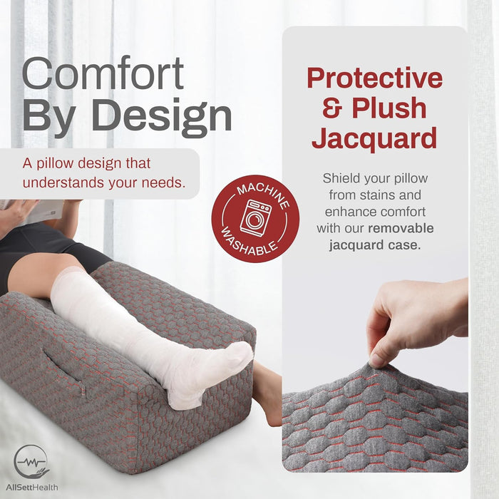 Leg Elevation Pillow with Memory Foam – Foot & Ankle Support Wedge (Grey)