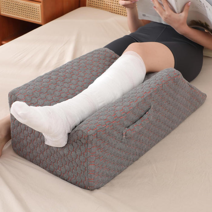 Leg Elevation Pillow with Memory Foam – Foot & Ankle Support Wedge (Grey)