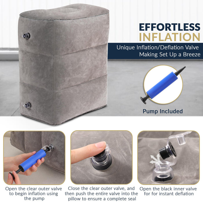 Travel Foot Rest Pillow – 1 Pack Inflatable Airplane Seat Extender for (Grey)