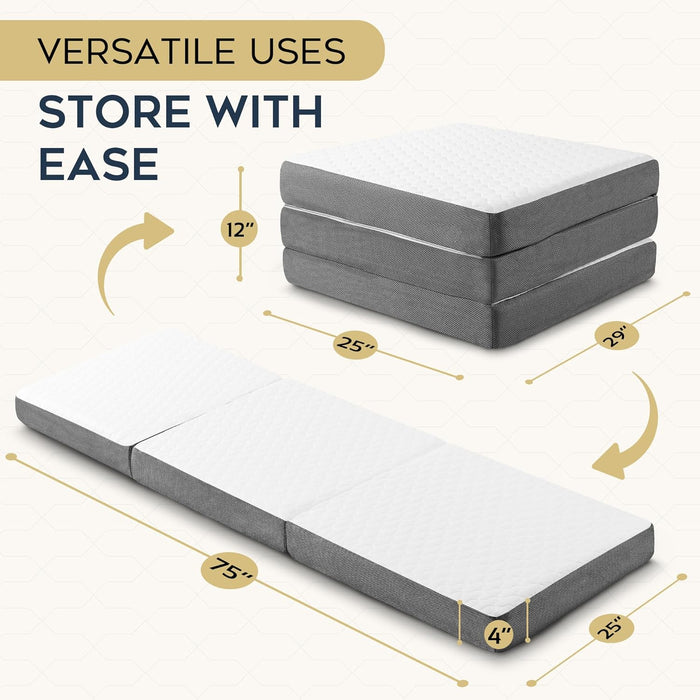 Tri-Fold Single Mattress – Memory Foam Portable Floor Bed
