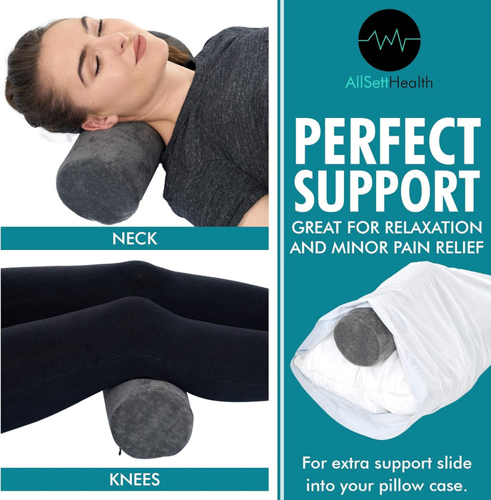 Round Cervical Roll Pillow – Bamboo Cover, Neck & Spine Support (Grey)