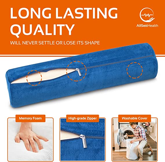 Round Cervical Roll Pillow – Bamboo Cover, Neck & Spine Support (Navy)