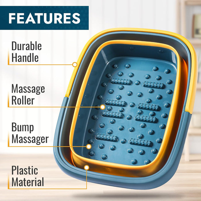 Collapsible Foot Bath with Massage Rollers – Foldable Foot Soak Tub (Blue)