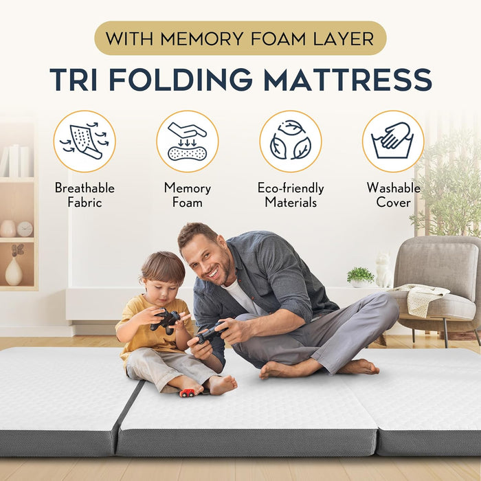 Tri-Fold Single Mattress – Memory Foam Portable Floor Bed