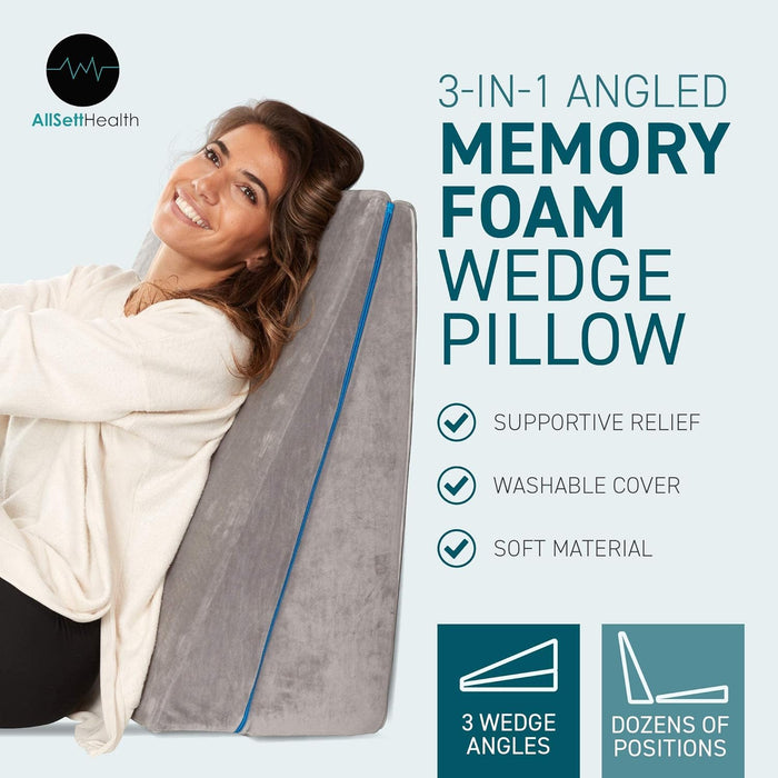 3-in-1 Memory Foam Bed Wedge Pillow - Adjustable to 4.5, 7.5 & 12 Inches