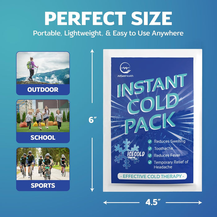 Instant Ice Cold Packs for Injuries – 100 Pack Disposable Cold Compress (6” x 4.5”)