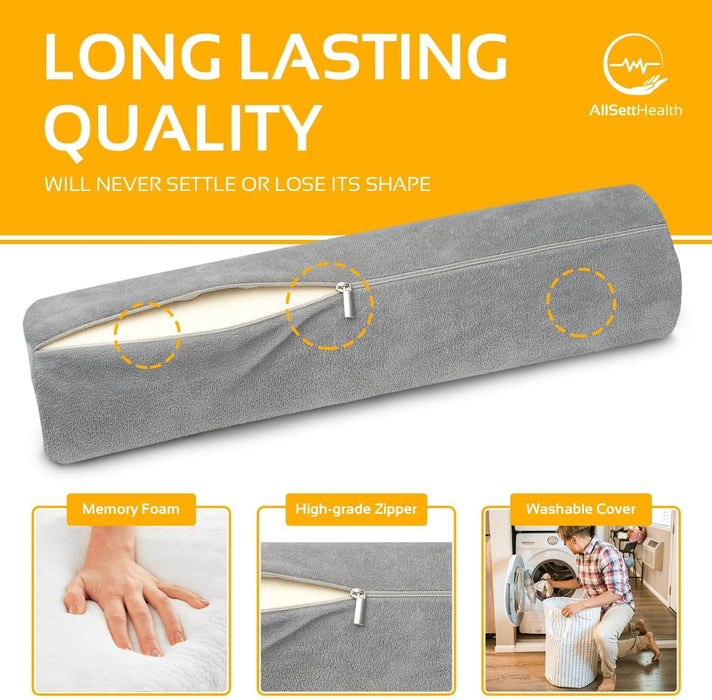 Cervical Neck Roll Pillow – Memory Foam Bolster Support (Grey)