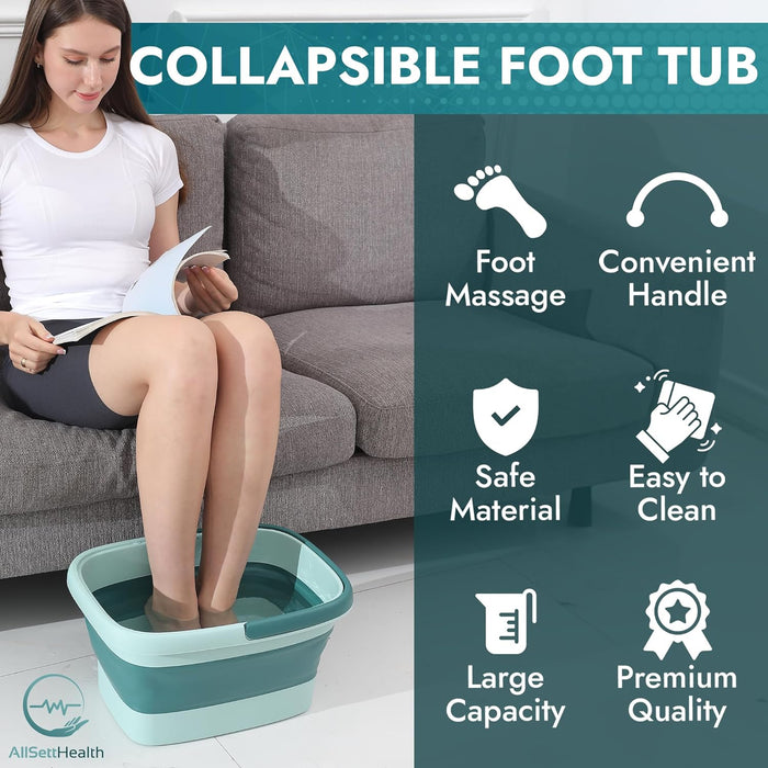 Collapsible Foot Bath with Massage Rollers – Foldable Foot Soak Tub (Blue)