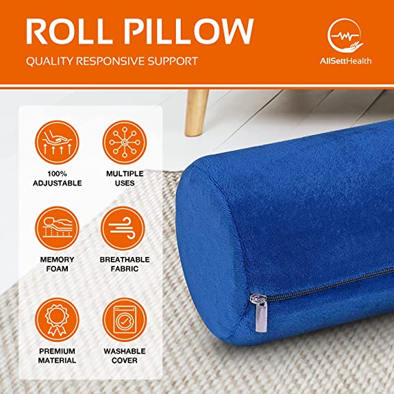 Round Cervical Roll Pillow – Bamboo Cover, Neck & Spine Support (Navy)