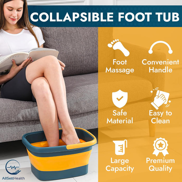 Collapsible Foot Bath with Massage Rollers – Foldable Foot Soak Tub (Blue)