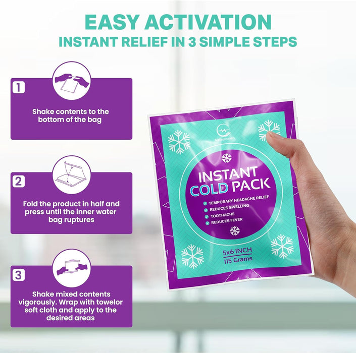 Instant Ice Cold Packs – 100 Pack Portable Cold Therapy (6” x 5”)