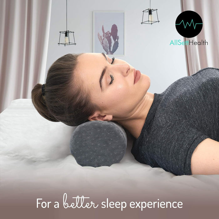 Round Cervical Roll Pillow – Bamboo Cover, Neck & Spine Support (Grey)