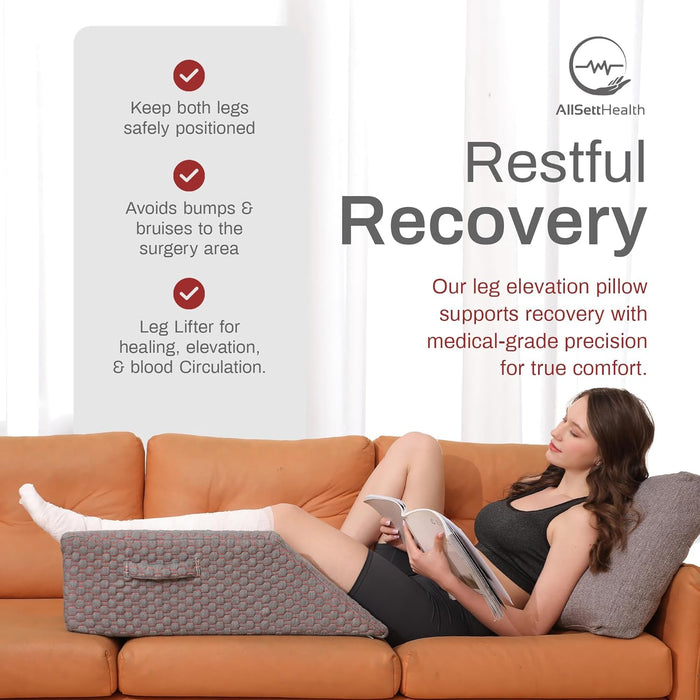 Leg Elevation Pillow with Memory Foam – Foot & Ankle Support Wedge (Grey)