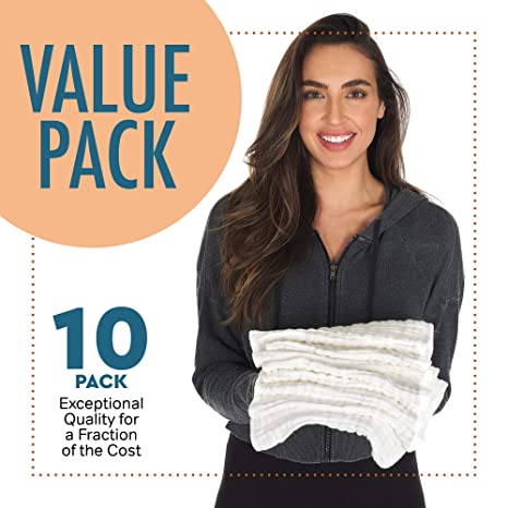 10 Pack Muslin Burp Cloths 20” x 10” – 100% Cotton, 6-Layer Extra Absorbent