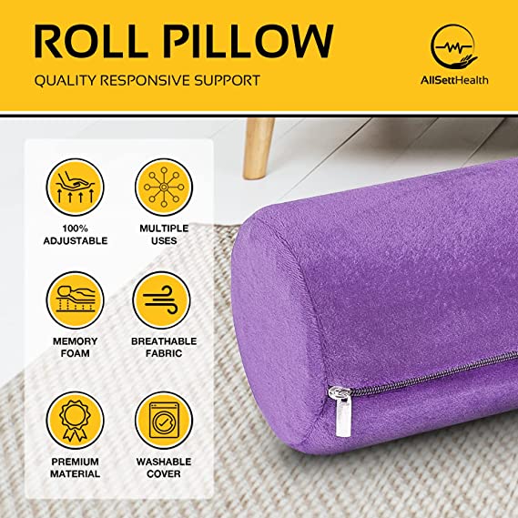 Round Cervical Roll Pillow – Bamboo Cover, Neck & Spine Support (Purple)