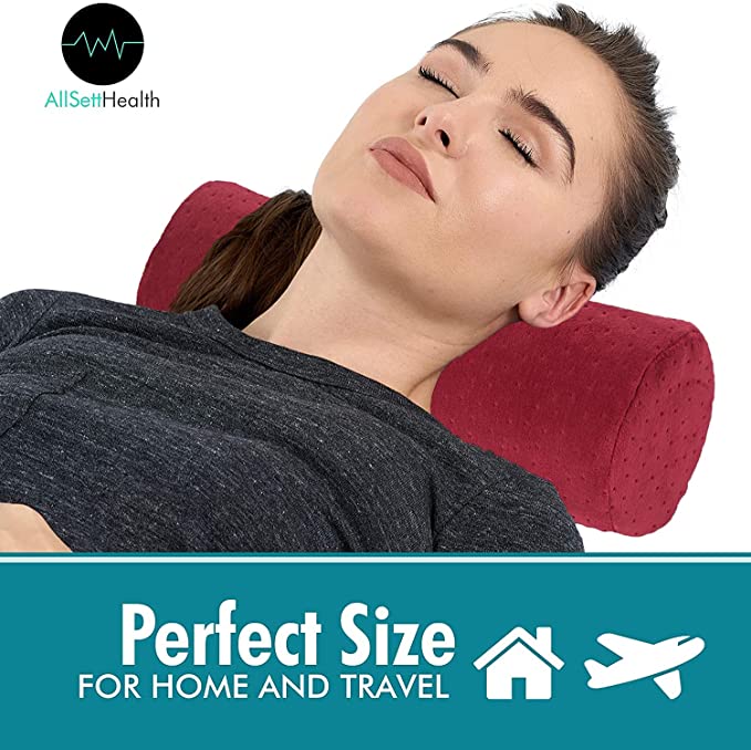 Round Cervical Roll Pillow – Bamboo Cover, Neck & Spine Support (Red)