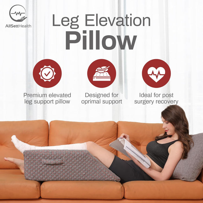 Leg Elevation Pillow with Memory Foam – Foot & Ankle Support Wedge (Grey)