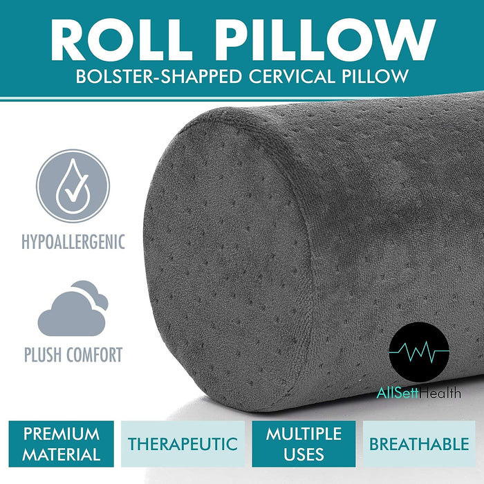 Round Cervical Roll Pillow – Bamboo Cover, Neck & Spine Support (Grey)