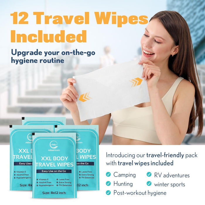 Body Wipes for Adults – 600 XL Rinse Free Bathing Wipes (8” x 12”)