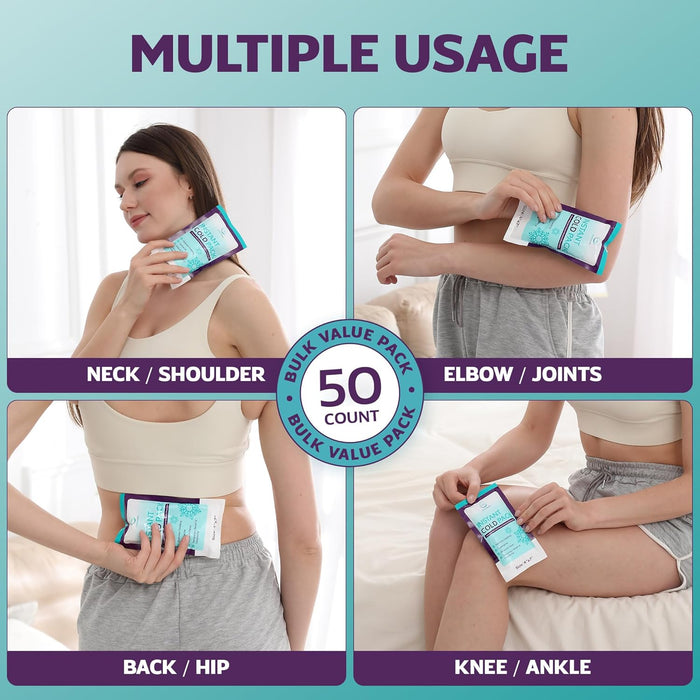 Instant Cold Packs for Injuries – Disposable Ice Compress (50 Pack)