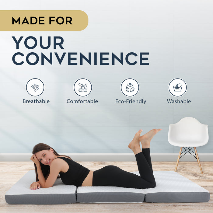 Tri-Fold Full Memory Foam Mattress – Foldable Guest Bed with Washable Cover