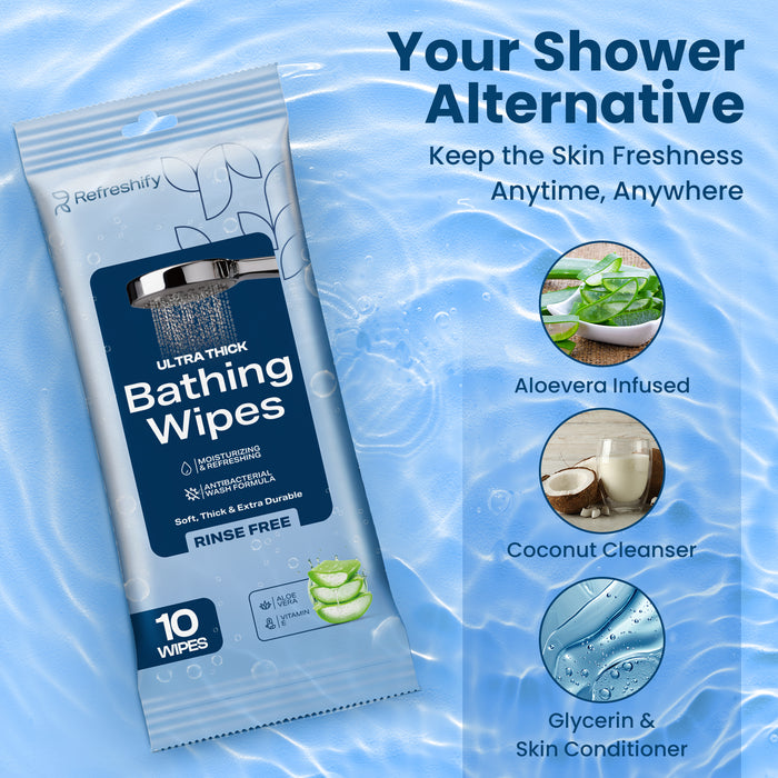 Ultra Thick Shower & Bath Wipes – 100 No Rinse Body Wipes (+ 6 Individual Wipes)