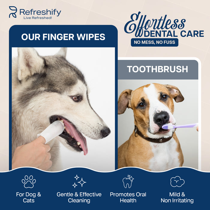 Pet Teeth Cleaning Wipes – 100 Count Fresh Mint Dental Finger Wipes