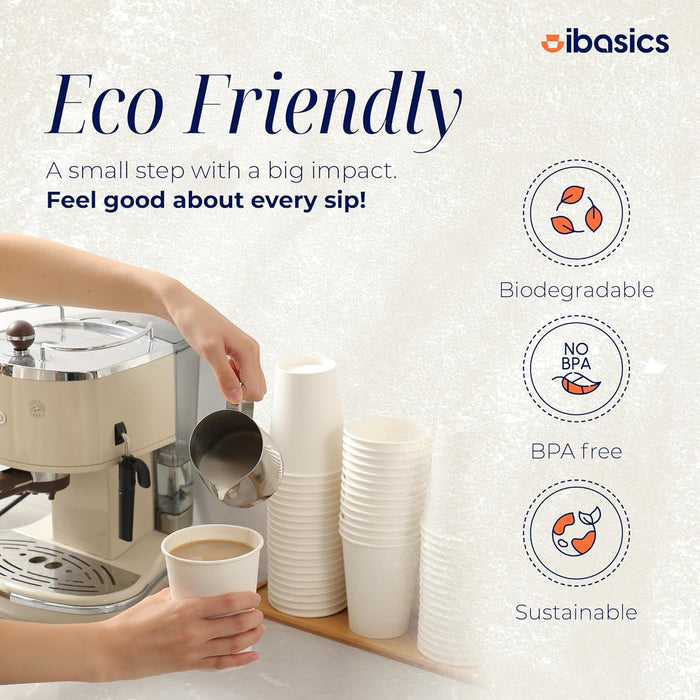 IBASICS 12 oz Paper Coffee Cups – Bulk White Hot Cups (300 Pack)
